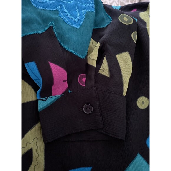 VINTAGE Lightweight Floral Print Full Zip Jacket Black Pink Blue sz 10 - Picture 4 of 5